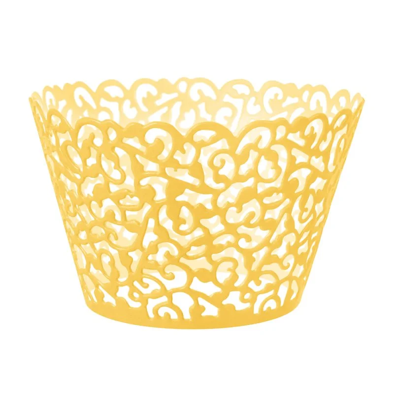 10 st Cupcake Wrappers metallic guld utskuren dekor 80 mm Reapris
