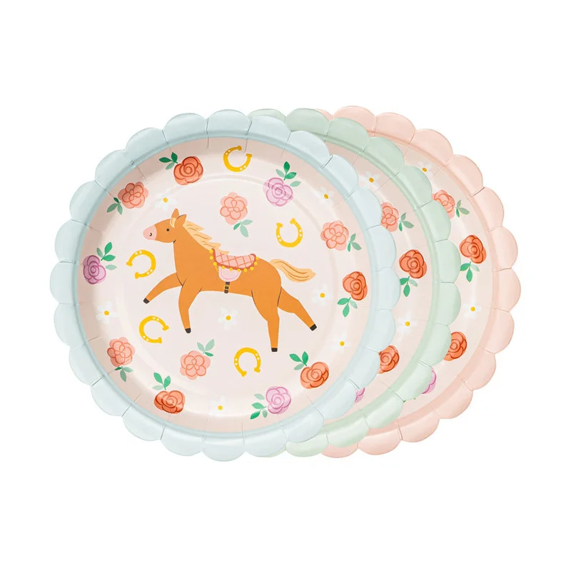 6 st Papptallrikar Hästmotiv mixfärger 18 cm Rabatt